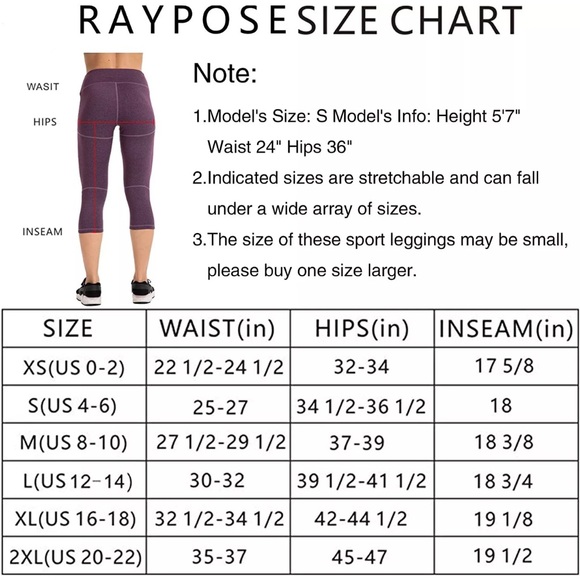 RAYPOSE Womens Yoga Running Capris Leggings Workout Pants High Waist Small - Picture 3 of 12